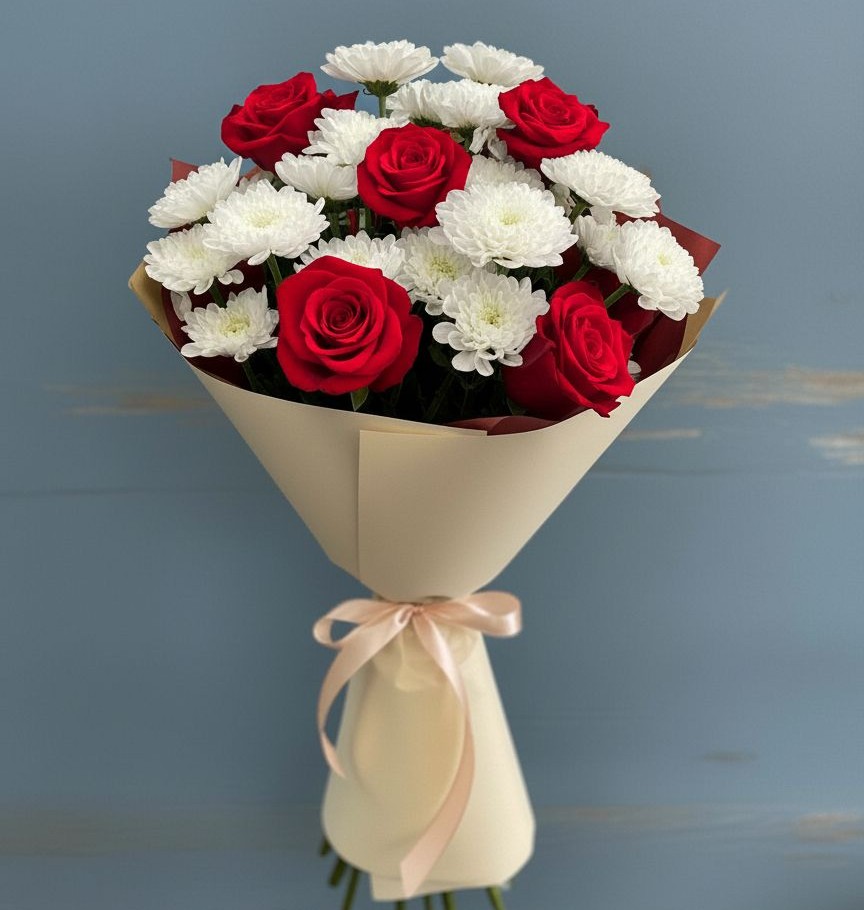 Букет цветов из: Розы и Хризантемы в Краснолипье