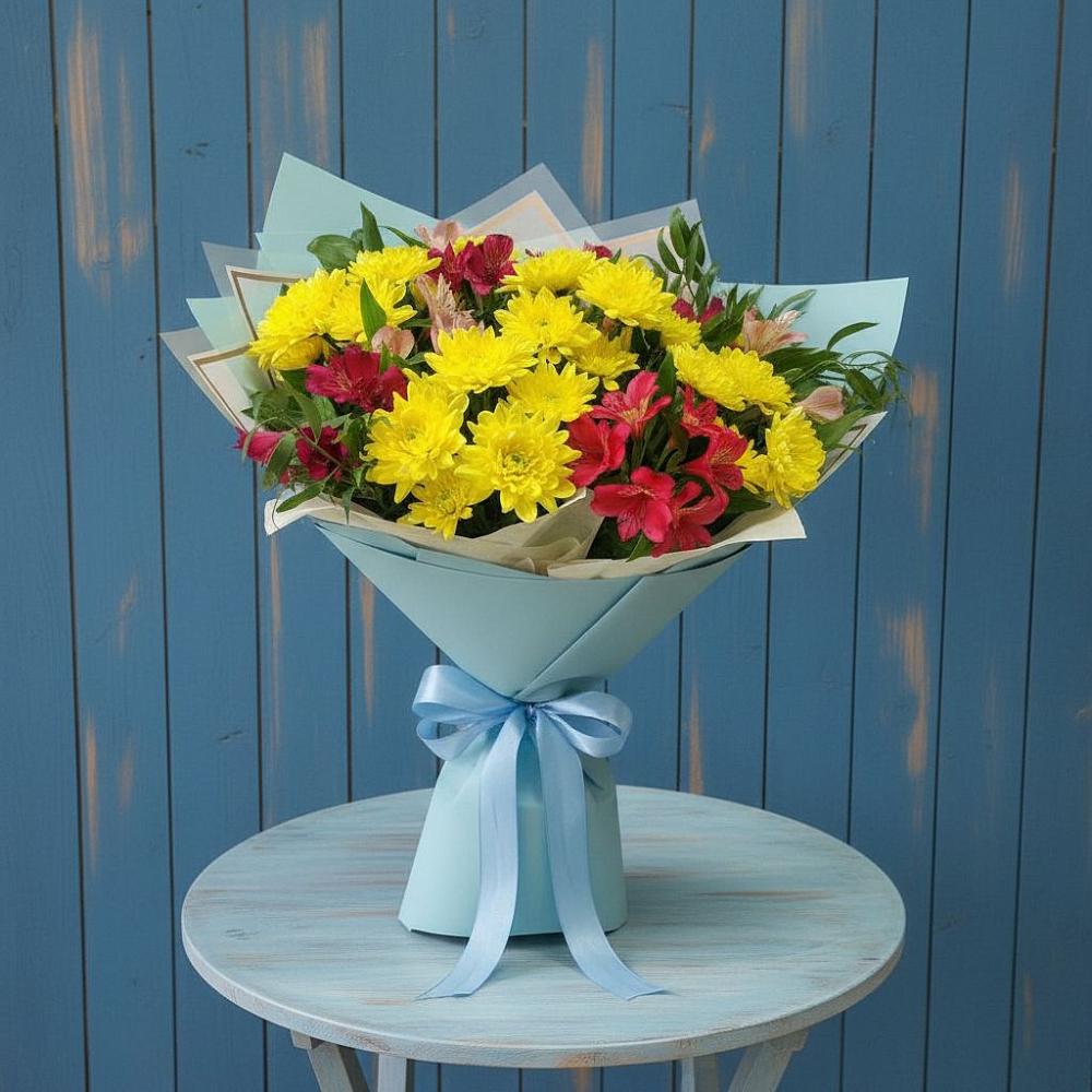 Букет цветов из: Альстромерии и Хризантемы в Краснолипье