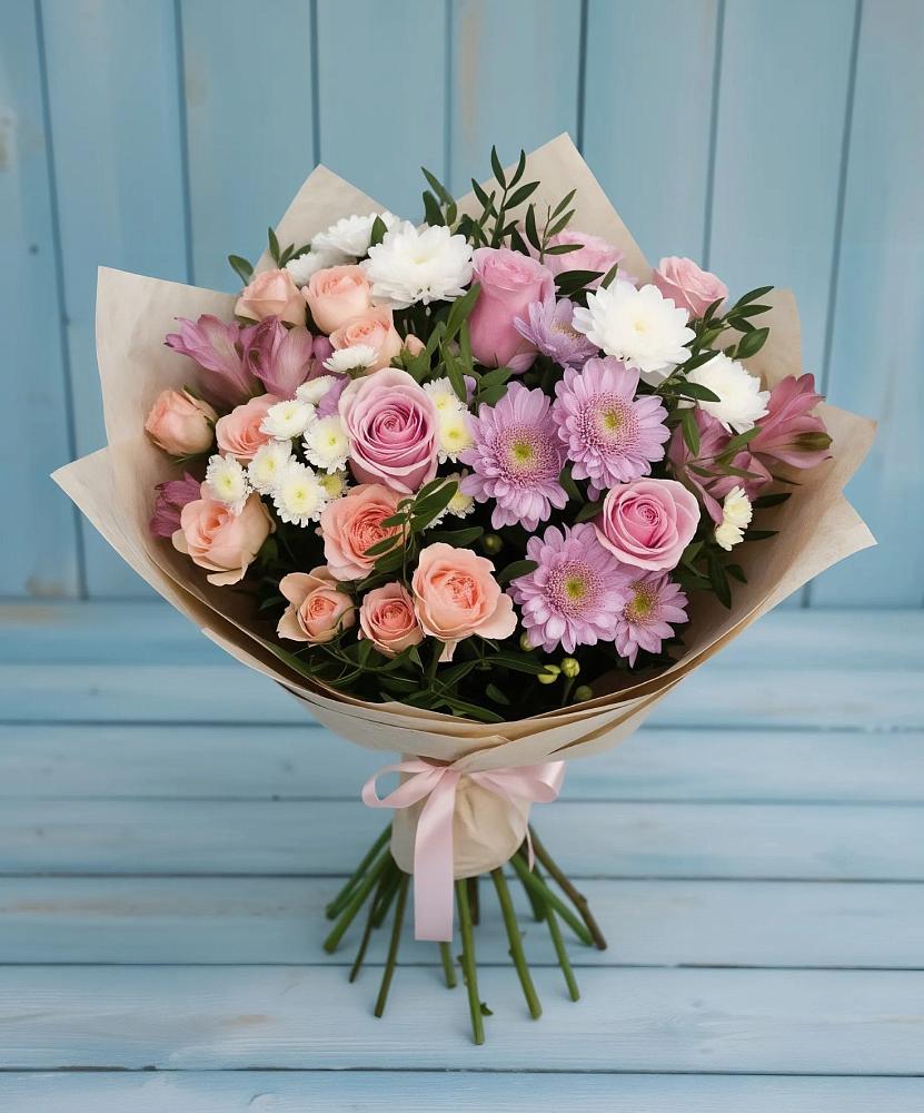 Букет цветов из: Хризантемы, Розы и Альстромерии в Краснолипье