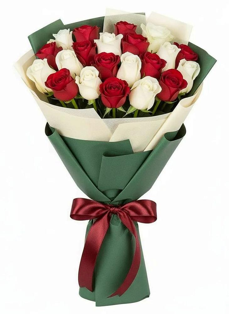 Букет Микс из красных и белых роз в Краснолипье
