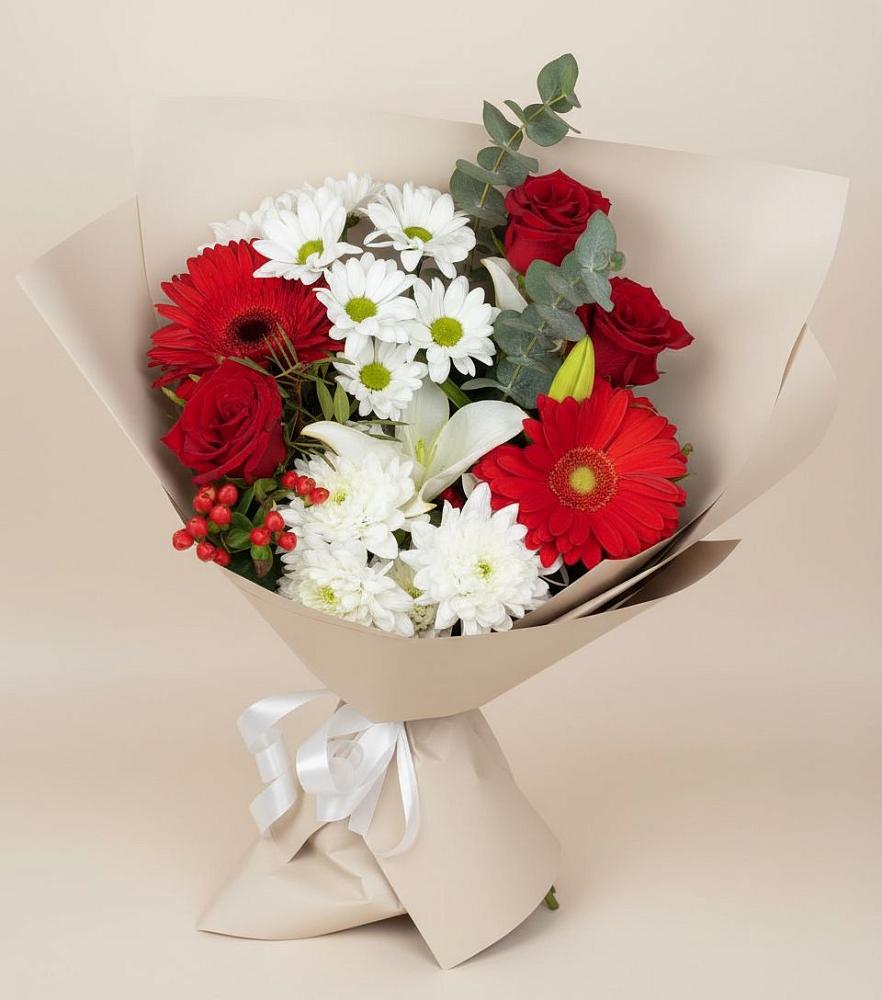 Букет цветов из: Розы, Хризантемы, Герберы и Лилии в Краснолипье