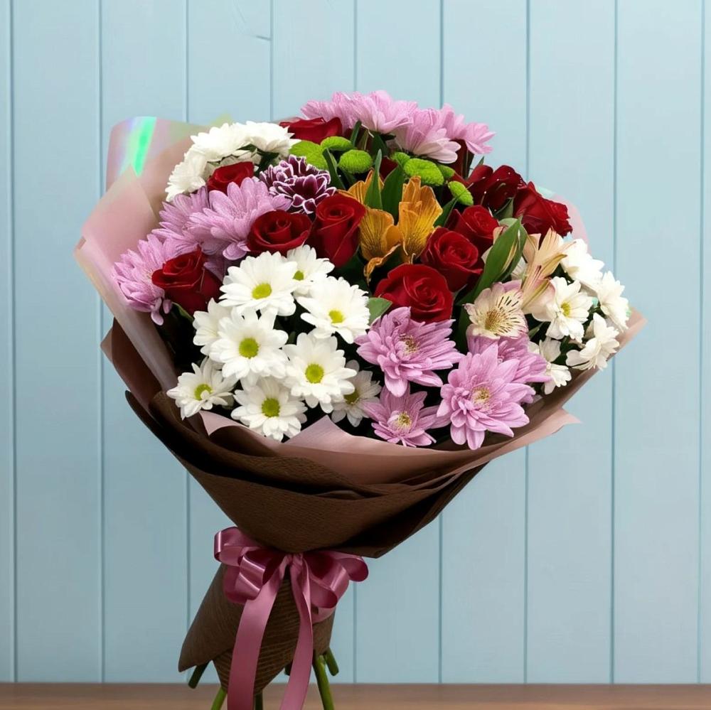 Букет цветов из: Розы, Хризантемы и Альстромерии в Краснолипье
